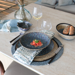 SET DE TABLE IRIS D38CM EN JONC DE MER NATUREL ET BLEU