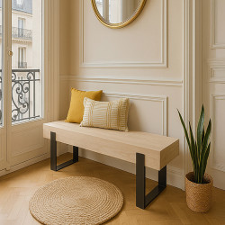 BANC BOIS DE PAULOWNIA NATUREL PIED METAL NOIR 120X29X40CM ORA