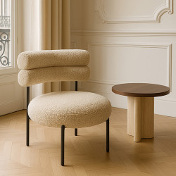 FAUTEUIL LOUNGE EN TISSU TWEED BEIGE ET MÉTAL NOIR 62X75.5X68CM GINA