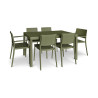 ENS TABLE / 2 FAUTEUILS + 4 CHAISES EN POLYPRO PYLENE VERT INDOOR PATIO