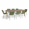 ENS TABLE 220CM EN BOIS ACACIA +8FAUTEUIL/TABLE POLYPROPYL VERT MONTAUK