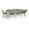 ENS TABLE 220CM EN BOIS ACACIA +8FAUTEUIL/TABLE POLYPROPY VERT CALYPSO