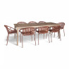 ENS TABLE 220CM EN BOIS ACACIA+8FAUTEUIL/TABLE POLYPROPY BRIQUE CALYPSO