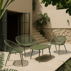 SALON DE JARDIN EN POLYPROPYLÈNE ET MÉTAL VERT CALYPSO