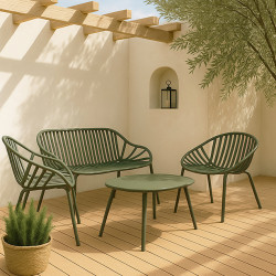 SALON DE JARDIN EN POLYPROPYLÈNE ET MÉTAL VERT CALYPSO