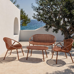 SALON DE JARDIN EN POLYPROPYLÈNE ET MÉTAL BRIQUE CALYPSO