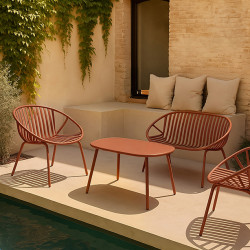 SALON DE JARDIN EN POLYPROPYLÈNE ET MÉTAL BRIQUE CALYPSO