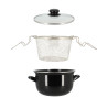 FRITEUSE 20CM EN ACIER ÉMAILLÉ NOIR AVEC COUVERCLE ET PANIER INOX