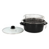 FRITEUSE 26CM EN ACIER  ÉMAILLÉ NOIR AVEC COUVERCLE ET PANIER INOX
