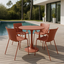 ENS TABLE+4FAUTEUIL/TBLE OUTDOOR EN POLYPROPYLÈNE ET MÉTAL BRIQUE MONTAUK