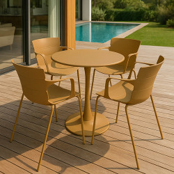 SALON DE JARDIN TABLE ET 4 FAUTEUILS OCRE MONTAUK