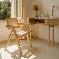 BUREAU EN BOIS DE PIN NATUREL AVEC DEUX PORTES 120X50X80CM HECTOR