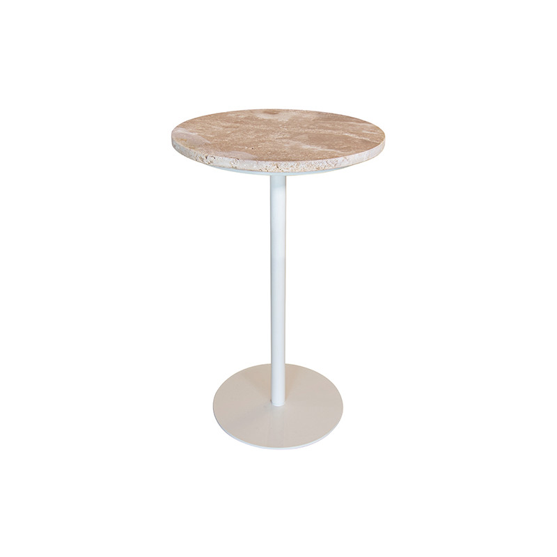 MEUBLE D'APPOINT EFFET TRAVERTIN BEIGE PIED MÉTAL BLANC TRAVI