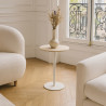 MEUBLE D'APPOINT EFFET TRAVERTIN BEIGE PIED MÉTAL BLANC TRAVI