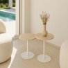 MEUBLE D'APPOINT EFFET TRAVERTIN BEIGE PIED MÉTAL BLANC TRAVI
