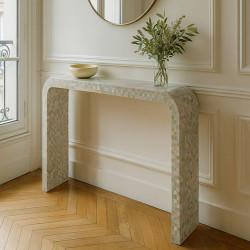 CONSOLE EN COQUILLE DE CAPIZ VERTE FAIT MAIN 115X30X76CM ZINA