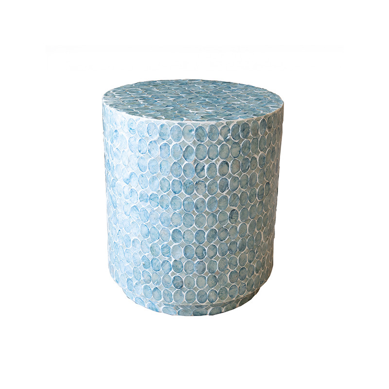 MEUBLE D'APPOINT EN COQUILLE DE CAPIZ BLEU 35X35X40CM NACREA