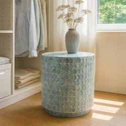 MEUBLE D'APPOINT EN COQUILLE DE CAPIZ BLEU 35X35X40CM NACREA