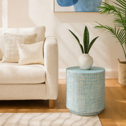 MEUBLE D'APPOINT EN COQUILLE DE CAPIZ BLEU 35X35X40CM NACREA