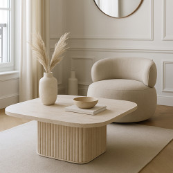 TABLE BASSE CARRÉ EFFET TRAVERTIN NATUREL 80 X 80 X H 36 CM SUSAN