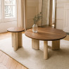 TABLE BASSE RONDE EFFET TRAVERTIN ET NOYER  80 X 80 X H 36 CM AMBER