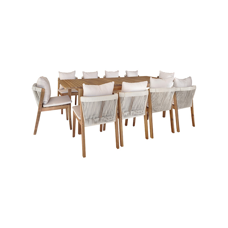 SALON DE JARDIN TABLE EXTENSIBLE 1.90/230 ET 10 FAUTEUILS FIDJI
