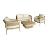 SALON DE JARDIN 4 PLACES EN BOIS D'ACACIA /CORDE ET COUSSINS TAUPE MAUI