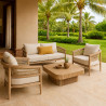 SALON DE JARDIN 4 PLACES EN BOIS D'ACACIA /CORDE ET COUSSINS TAUPE MAUI