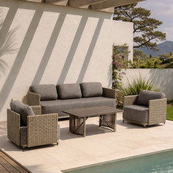 SALON DE JARDIN EN RESINE TRESSEE/ALUMINIUM MOKA  MADRAGUE