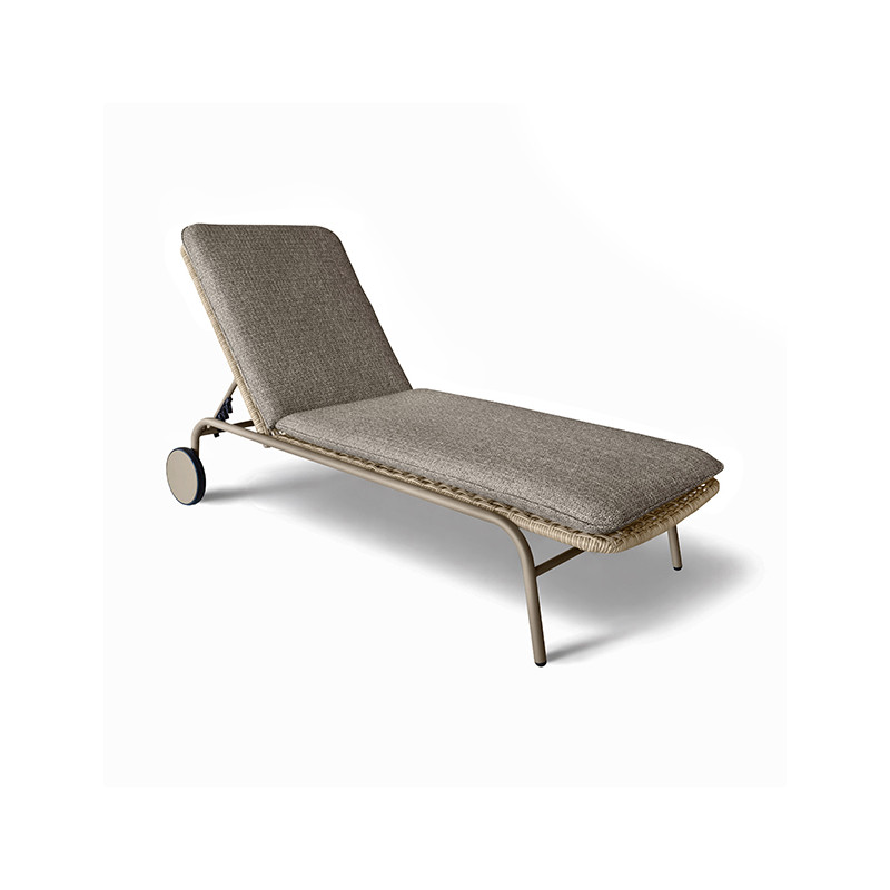CHAISE LONGUE À ROULETTE ALUMINIUM ET TISSU MOKA 198X69X33CM COME
