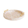 PLATEAU ROND AV POIGNÉE DORÉE COQUILLE DE CAPIZ ROSE 47X47X7CM CORALIA