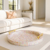 PLATEAU ROND AV POIGNEE DORÉE COQUILLE DE CAPIZ ROSE 47X47X7CM ELORA