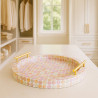PLATEAU ROND AV POIGNÉE DORÉE COQUILLE DE CAPIZ ROSE 47X47X7CM CORALIA