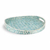 PLATEAU ROND AV POIGNÉE COQUILLE DE NACRE BLEU 45X45X6CM OLYNA