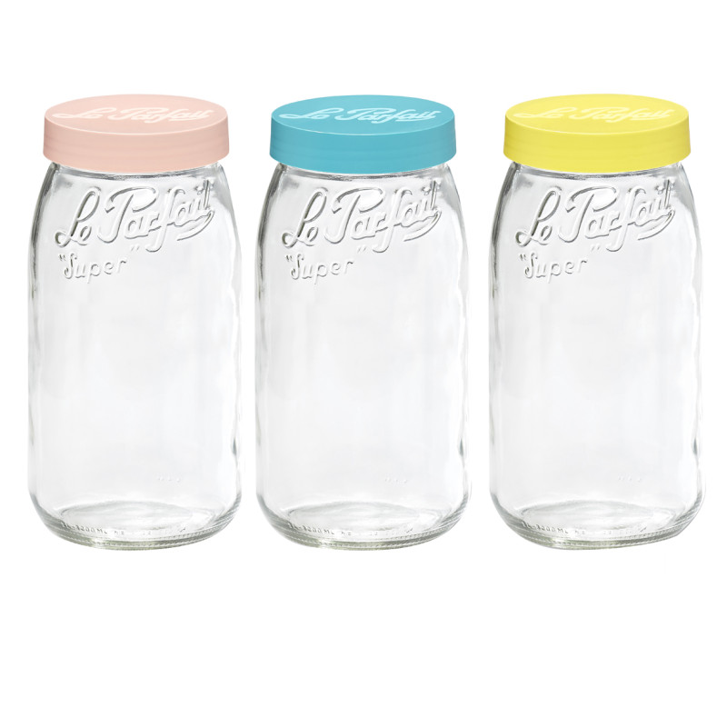 BOCAL À VIS 3L 11CM EN VERRE AVEC COUVERCLE COULEUR ASSORTIES