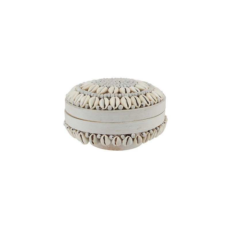 BOITE EN BAMBOU ORNÉE DE COQUILLAGES BLANCS Ø16X9.5 CM KOLOA