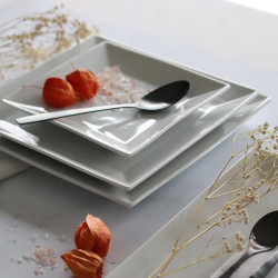 ASSIETTE PLATE CARRÉE 27CM EN PORCELAINE BLANC