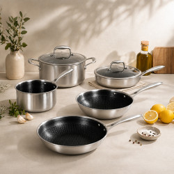 SAUTEUSE TRINOX REVÊTU 24CM EN ACIER INOXYDABLE AVEC COUVERCLE EN VERRE