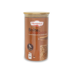 BOÎTE HERMÉTIQUE 1L EN VERRE BOROSILICATE AVEC COUVERCLE EN BAMBOU