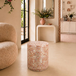 MEUBLE D'APPOINT EN COQUILLE DE CAPIZ ROSE 35X35X40CM NACREA