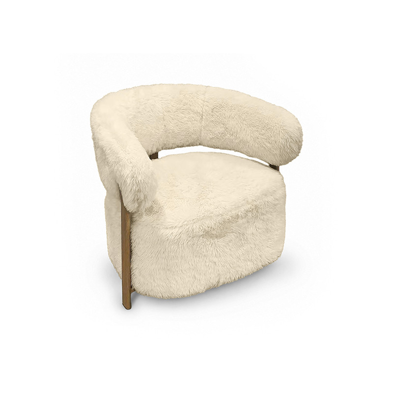 FAUTEUIL ARRONDI TISSU DOUX EFFET FOURRURE ÉCRU 74X67X70CM NOUBIA