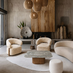 FAUTEUIL ARRONDI TISSU DOUX EFFET FOURRURE ÉCRU 74X67X70CM NOUBIA