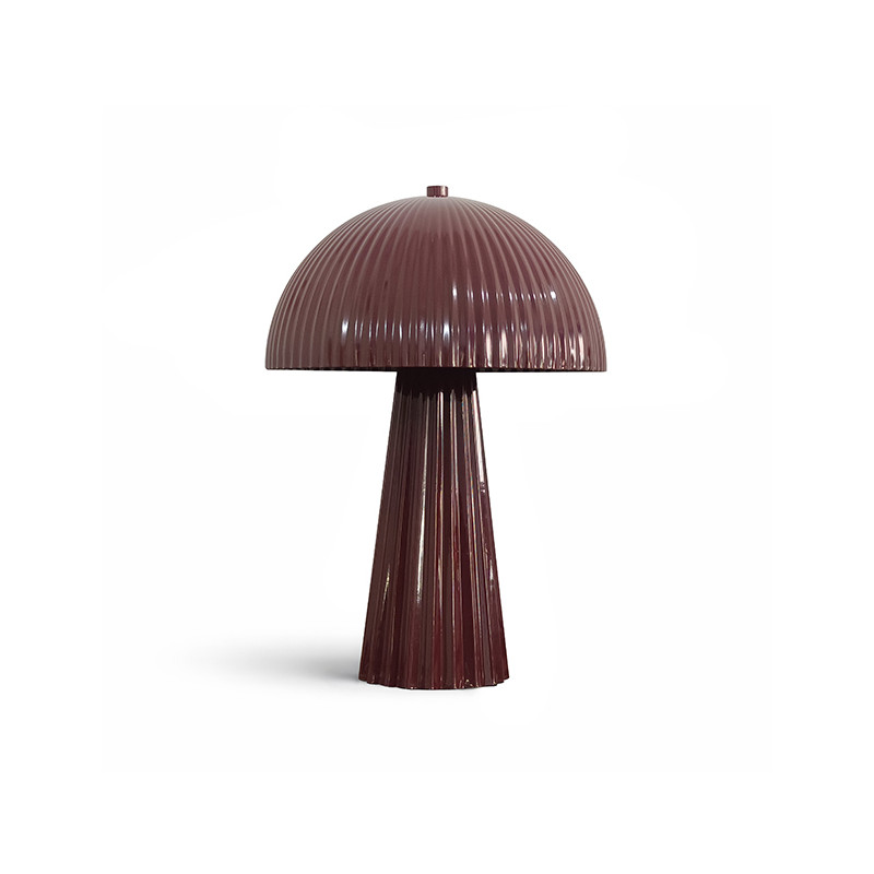 LAMPE À POSER EN MÉTAL STRIÉ LIE DE VIN BRILLAN 25X25X36CM THALIA