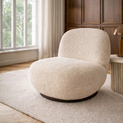 FAUTEUIL PIVOTANT EN TISSU CHENILLE BEIGE 81X95X74CM  MARLO