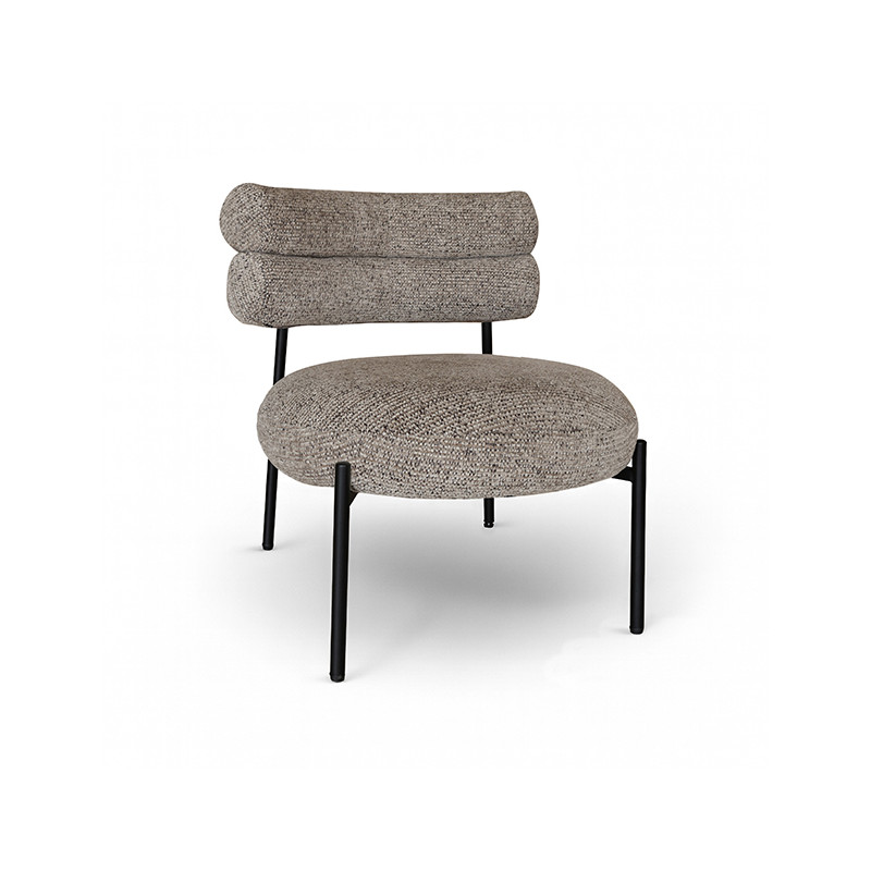 FAUTEUIL LOUNGE EN TISSU TWEED MOKA ET MÉTAL NOIR 62X75.5X68CM GINA