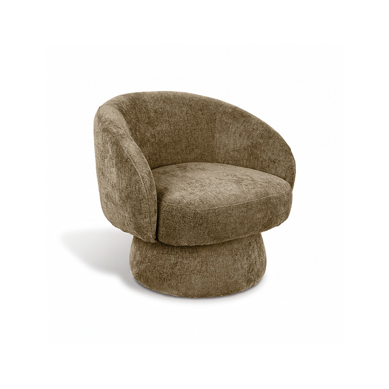 FAUTEUIL PIVOTANT EN TISSUS CHENILLE CARAMEL 78X76.5X72.5CM PALOMA