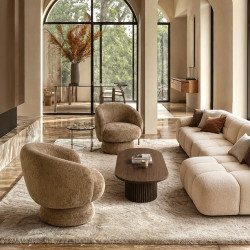 FAUTEUIL PIVOTANT EN TISSUS CHENILLE CARAMEL 78X76.5X72.5CM PALOMA