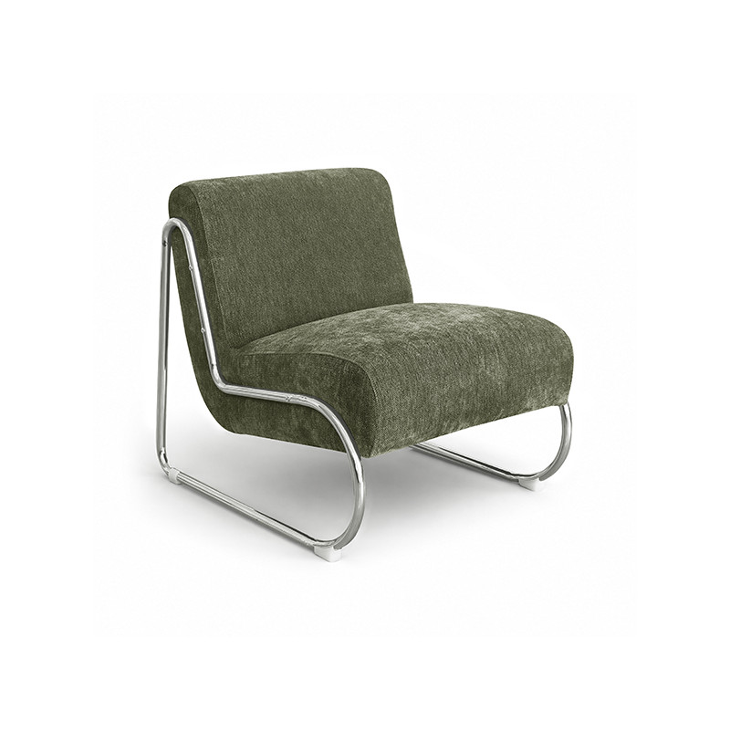 FAUTEUIL LOUNGE EN TISSU CHENILLE VERT SAUGE  63X80X65CM HELIO