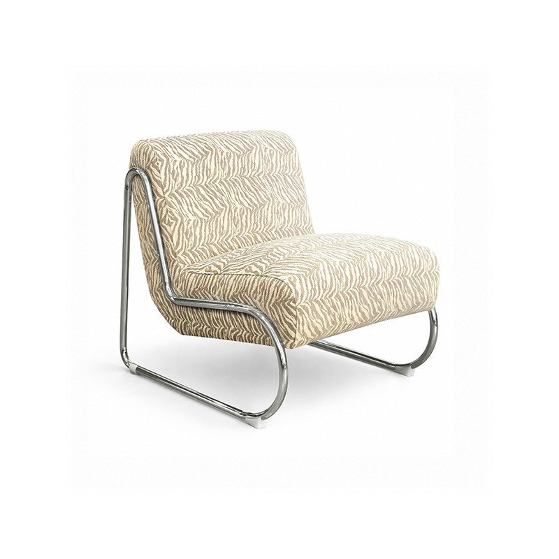 FAUTEUIL LOUNGE EN TISSU CHENILLE TIGRÉ BEIGE 63X80X65CM HELIO