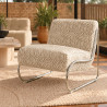 FAUTEUIL LOUNGE EN TISSU CHENILLE TIGRÉ BEIGE 63X80X65CM HELIO